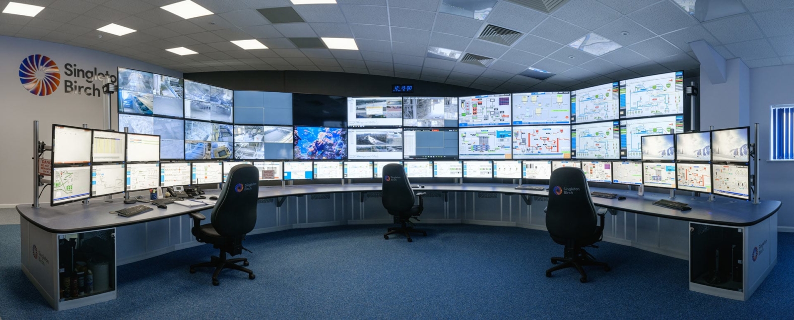 Control Room with multiple monitors and staff